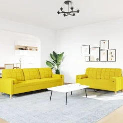 vidaXL Juego de sofás con cojines 2 piezas tela Amarillo claro Best