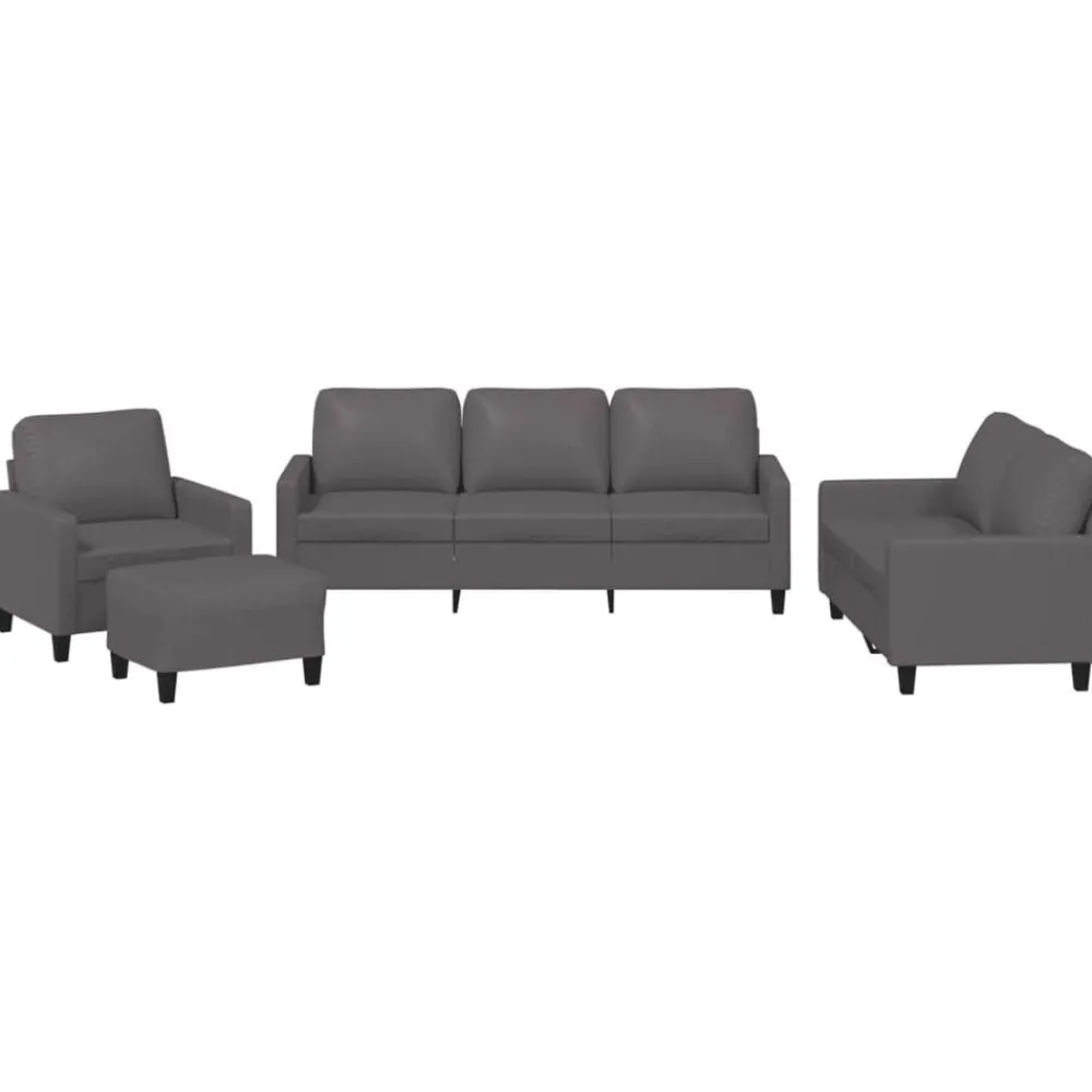 vidaXL Juego de sofás con cojines 4 piezas cuero sintético Gris Outlet