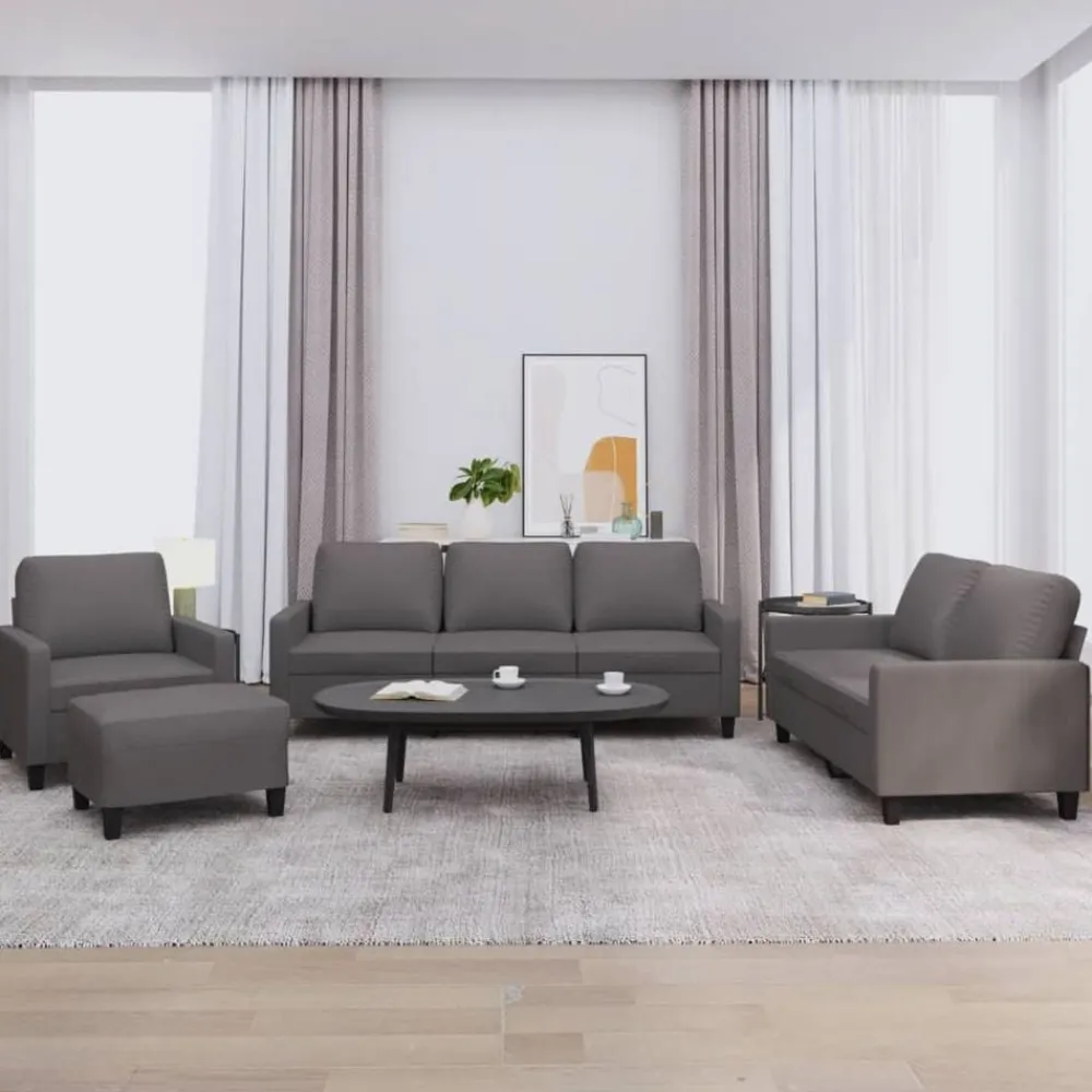 vidaXL Juego de sofás con cojines 4 piezas cuero sintético Gris Outlet