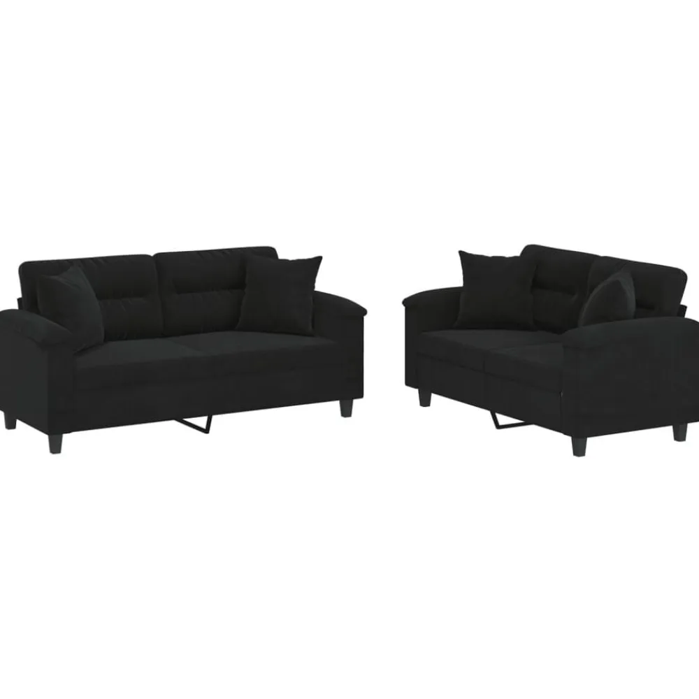 vidaXL Juego de sofás con cojines 2 piezas tela microfibra Negro Clearance