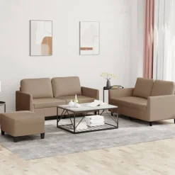 vidaXL Sofás-Juego de sofás con cojines 3 piezas cuero sintético