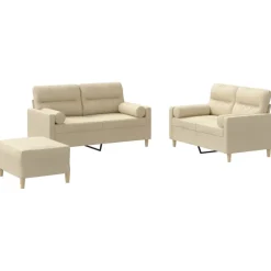 vidaXL Juego de sofás con cojines 3 piezas tela Crema Hot