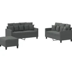 vidaXL Juego de sofás con cojines 3 piezas tela Gris oscuro Clearance