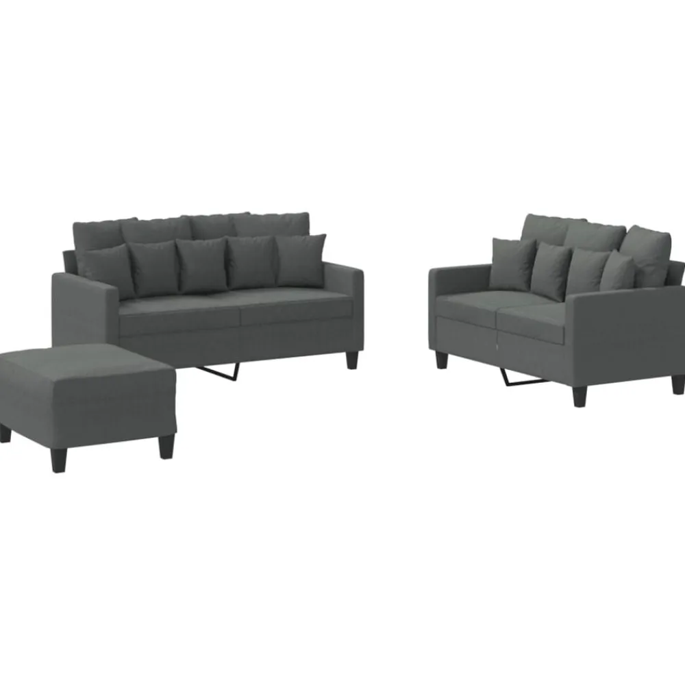 vidaXL Juego de sofás con cojines 3 piezas tela Gris oscuro Clearance