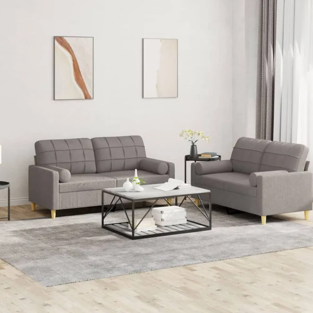 vidaXL Sofás-Juego de sofás con cojines 2 piezas tela gris taupe