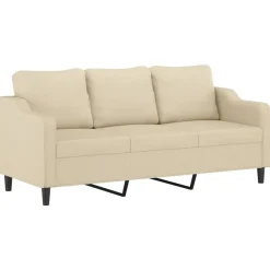 vidaXL Juego de sofás con cojines 3 piezas tela Crema Discount