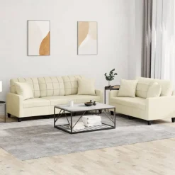 vidaXL Juego de sofás con cojines 2 piezas cuero sintético color Crema Online