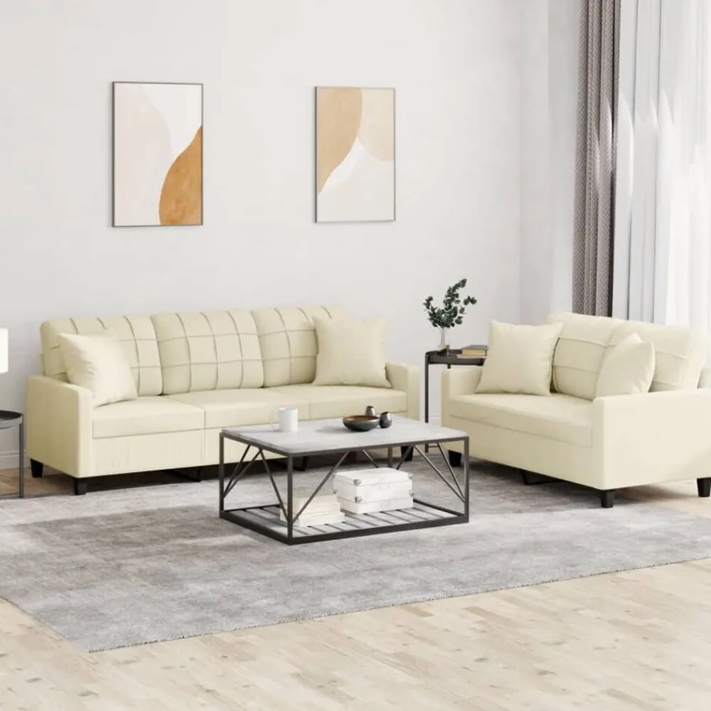 vidaXL Juego de sofás con cojines 2 piezas cuero sintético color Crema Online