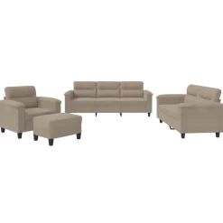 vidaXL Sofás-Juego de sofás con cojines 3 piezas tela microfibra taupe