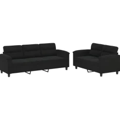 vidaXL Juego de sofás con cojines 2 piezas tela microfibra Negro Outlet