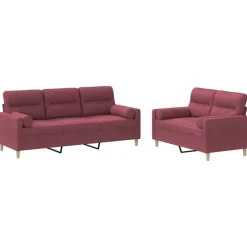 vidaXL Sofás-Juego de sofás con cojines 2 piezas tela rojo tinto
