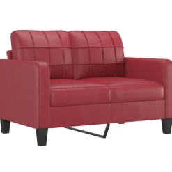 vidaXL Sofás-Juego de sofás con cojines 3 piezas cuero sintético rojo tinto