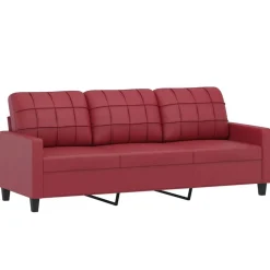 vidaXL Sofás-Juego de sofás con cojines 3 piezas cuero sintético rojo tinto