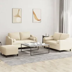 vidaXL Juego de sofás con cojines 3 piezas tela Crema New