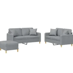 vidaXL Juego de sofás con cojines 3 piezas tela Gris claro Clearance