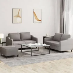 vidaXL Sofás-Juego de sofás con cojines 3 piezas tela gris taupe