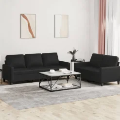 vidaXL Juego de sofás con cojines 2 piezas cuero sintético Negro Online
