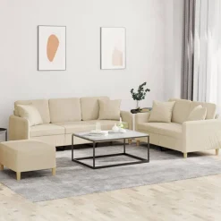 vidaXL Juego de sofás con cojines 3 piezas tela Crema Sale