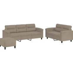 vidaXL Juego de sofás con cojines 3 piezas tela microfibra gris taupe Taupé