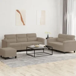 vidaXL Juego de sofás con cojines 3 piezas tela microfibra gris taupe Taupé