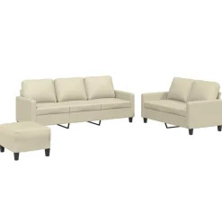 vidaXL Juego de sofás con cojines 3 piezas cuero sintético Crema New