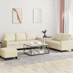 vidaXL Juego de sofás con cojines 3 piezas cuero sintético Crema New