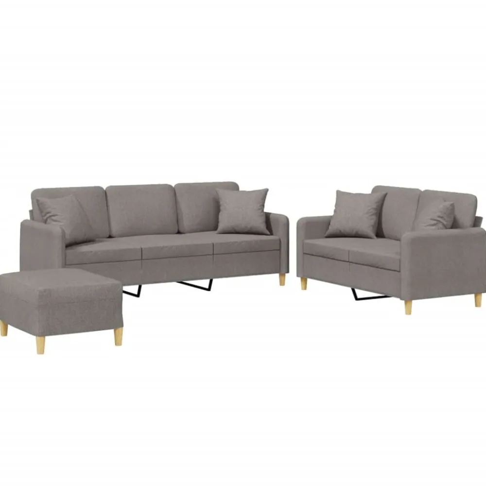 vidaXL Sofás-Juego de sofás con cojines 3 piezas tela gris taupe