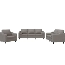 vidaXL Sofás-Juego de sofás con cojines 3 piezas tela gris taupe
