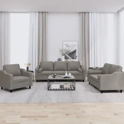 vidaXL Sofás-Juego de sofás con cojines 3 piezas tela gris taupe