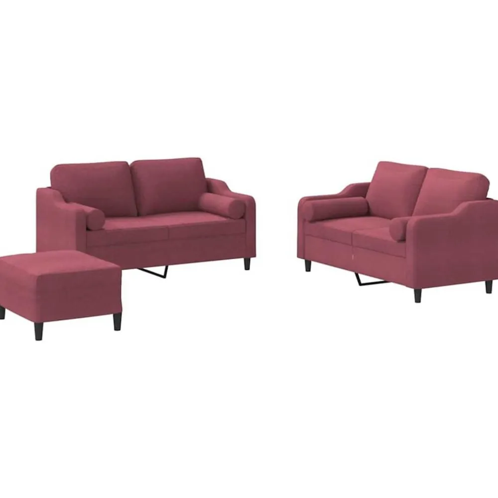 vidaXL Sofás-Juego de sofás con cojines 3 piezas tela rojo tinto