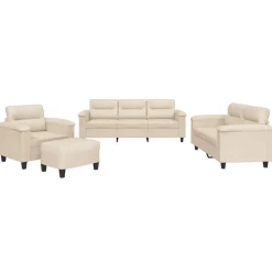 vidaXL Juego de sofás con cojines 4 piezas tela microfibra Beige Sale