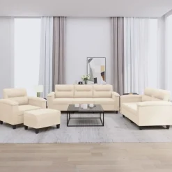 vidaXL Juego de sofás con cojines 4 piezas tela microfibra Beige Sale