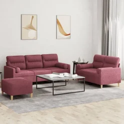 vidaXL Juego de sofás con cojines 3 piezas tela rojo tinto Rojo vino tinto Best