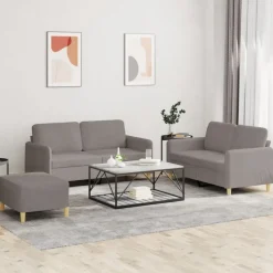 vidaXL Juego de sofás con cojines 3 piezas tela gris taupe Taupé Discount