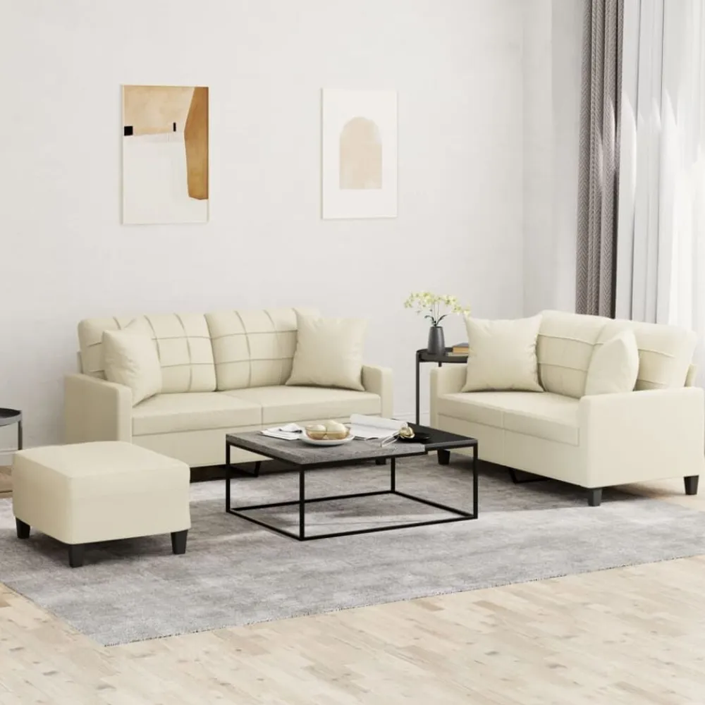vidaXL Juego de sofás con cojines 3 piezas cuero sintético color Crema Clearance