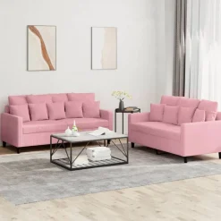 vidaXL Juego de sofás con cojines 2 piezas terciopelo Rosa New