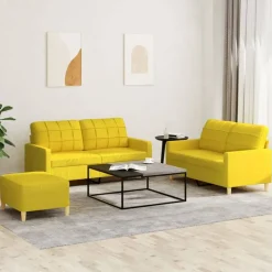 vidaXL Juego de sofás con cojines 3 piezas tela Amarillo claro Discount