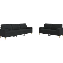 vidaXL Juego de sofás con cojines 2 piezas tela Negro Online
