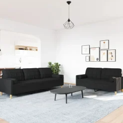 vidaXL Juego de sofás con cojines 2 piezas tela Negro Online