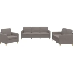 vidaXL Sofás-Juego de sofás con cojines 3 piezas tela gris taupe