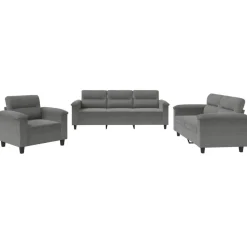 vidaXL Juego de sofás con cojines 3 piezas tela microfibra Gris oscuro Online