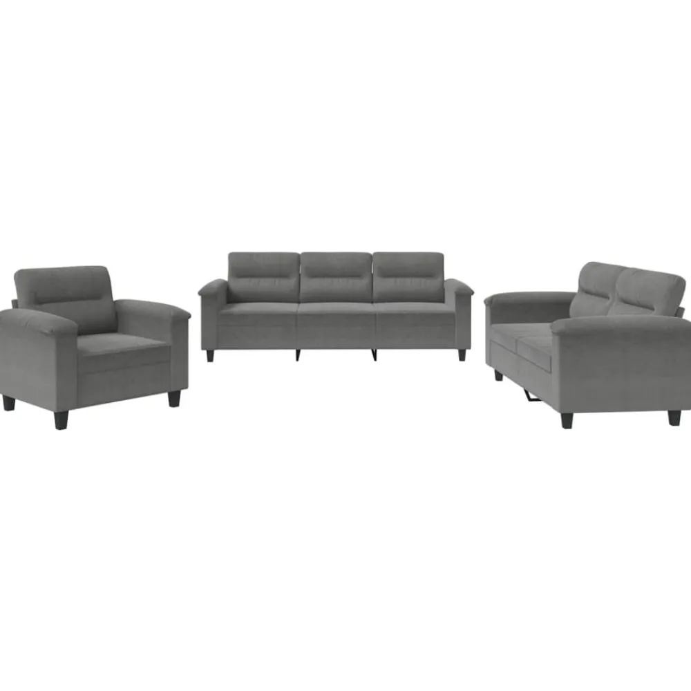 vidaXL Juego de sofás con cojines 3 piezas tela microfibra Gris oscuro Online
