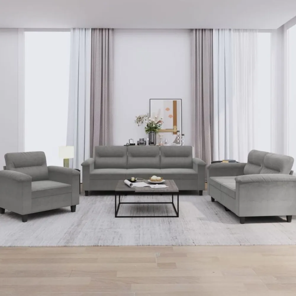 vidaXL Juego de sofás con cojines 3 piezas tela microfibra Gris oscuro Online