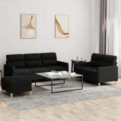 vidaXL Juego de sofás con cojines 3 piezas tela Negro Sale