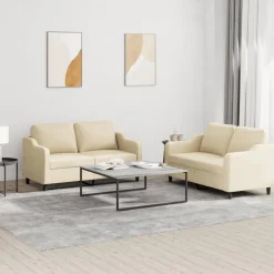 vidaXL Juego de sofás con cojines 2 piezas tela Crema