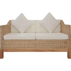 vidaXL Juego de sofás de 2 piezas con cojines de ratán natural Sale
