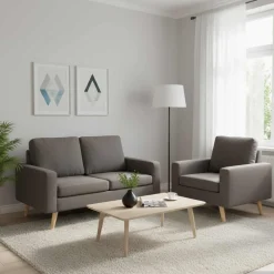 vidaXL Juego de sofás de 2 piezas de tela gris taupe Taupé Discount