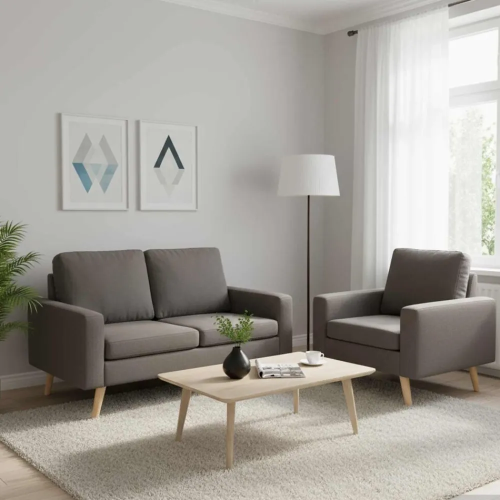 vidaXL Juego de sofás de 2 piezas de tela gris taupe Taupé Discount