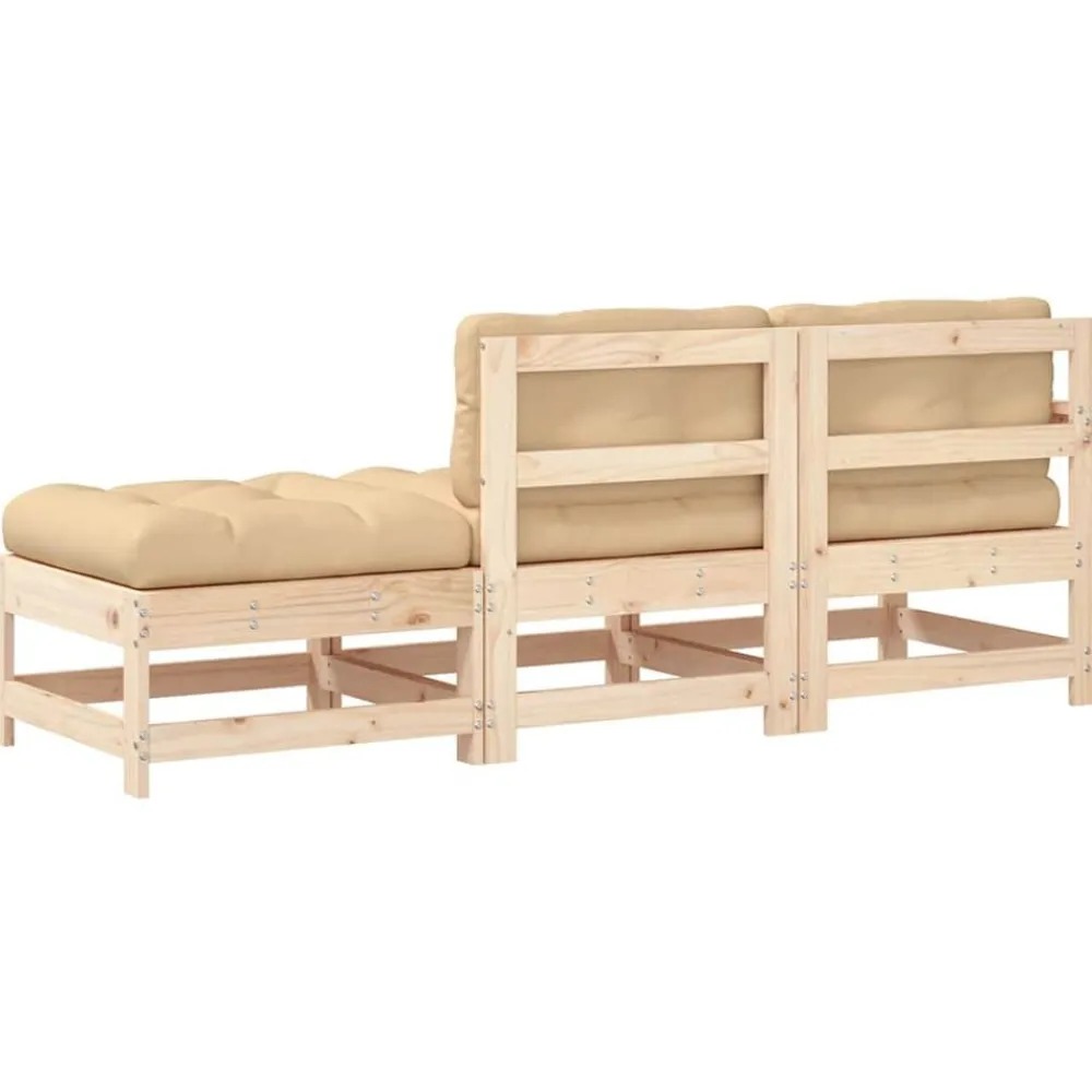 vidaXL Muebles De Jardín-Juego de sofás de jardín 3 pzas con cojines madera maciza