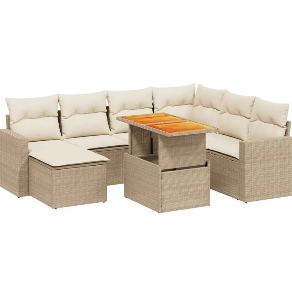 vidaXL Muebles De Jardín-Juego de sofás de jardín con cojines beige 8 pzas ratán PE